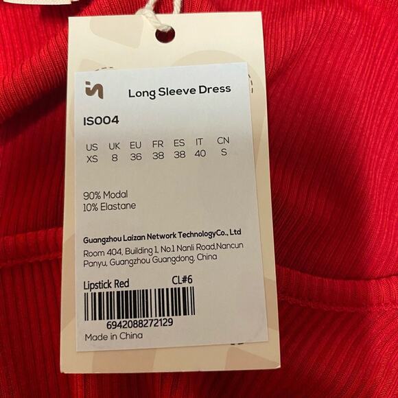 Inlyric Red Long Sleeve Ribbed Dress Loungewear Sz XS - Picture 6 of 8
